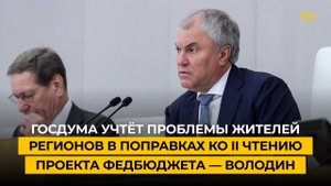 Госдума учтёт проблемы жителей регионов в поправках ко II чтению проекта федбюджета — Володин