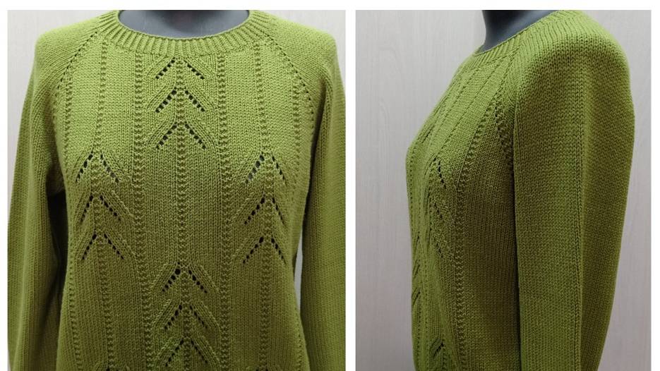 Оливковый джемпер из пряжи Alize Jeans Bamboo. Краткое описание процесса вязания и вязание рисунка. смотреть онлайн