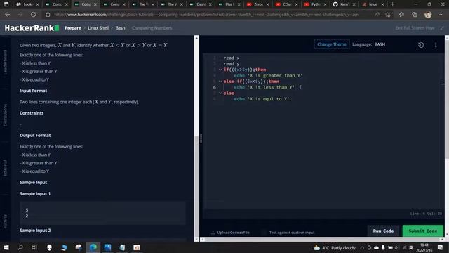 Comparing Numbers in Linux Shell HackerRank