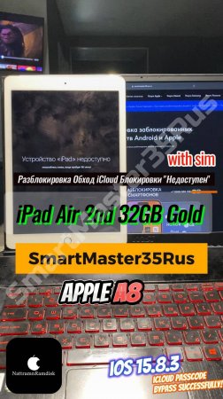 Разблокировка и обход iCloud блокировки (Passcode) с SIM на iPad Air 2nd 32GB Gold