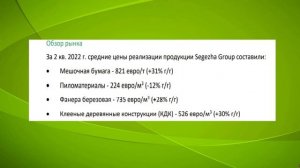 Segezha Group финансовые и операционные результаты за 6М 2022 г.