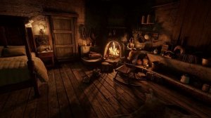 Глиняная хижина, согретая теплым камином в разгар грозы и бури