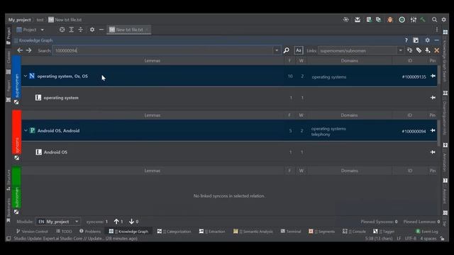 expert.ai Studio - Open the Knowledge Graph from the Semantic Analysis tool window