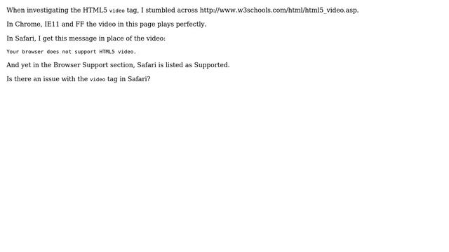 HTML5 video tag not supported in Safari 5.1 on Windows 7? смотреть онлайн