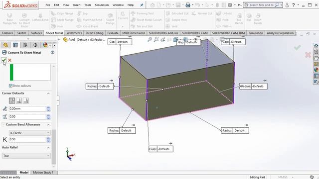 Solidworks Sheetmetal  Solid body to sheetmetal conversation