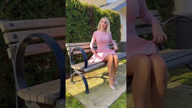 Chilling on the bench in my Cinderella shoes and pink dress #fashion #blonde #model смотреть онлайн