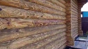 Покраска деревянного сруба бесцветным маслом Tikkurila.