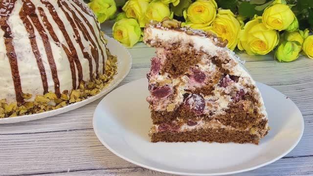 Торт ПАНЧО с Вишней и Грецкими Орехами  Рецепт вкуснейшего Шоколадного Шифонового Бисквита смотреть онлайн