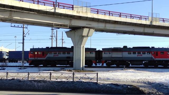 Тепловоз 2М62-1046 с СДПМ-2490  о.п. Дачное г.СПб 19.02.2024г. 4K UHD