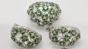 набор 925  перидот зелёный эмали кольцо серьги кулон