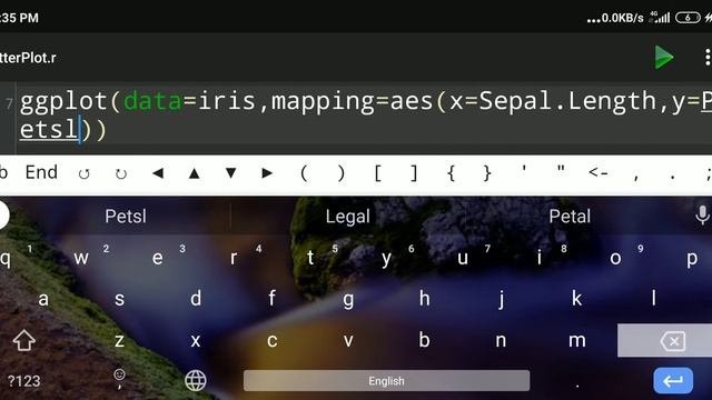 Publication ready graphs on android mobile phone' ggplot2 on R programming compiler, scatter plot