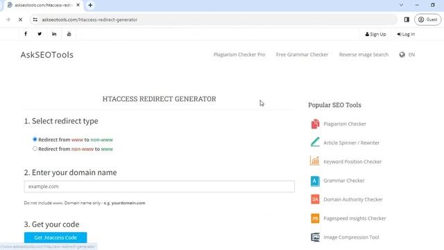 How to Use Htaccess Redirect Generator Online by Askseotools.com
