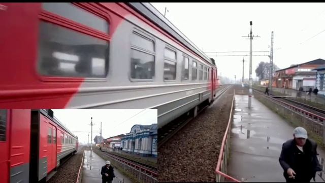две электрички и трамвай (кадр в кадре)