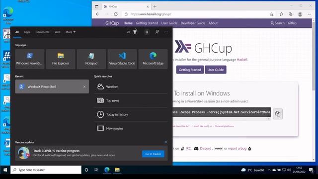 Install Haskell on Windows (via ghcup)