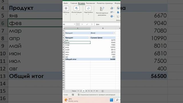 Лайфхак со срезом в сводной таблицы #excel #гугл #эксель