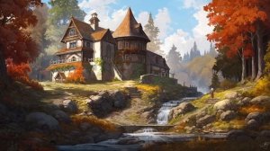 Autumnal Manor Ambience and Music _ fantasy ambience of a manor in a fantasy forest with a stream
