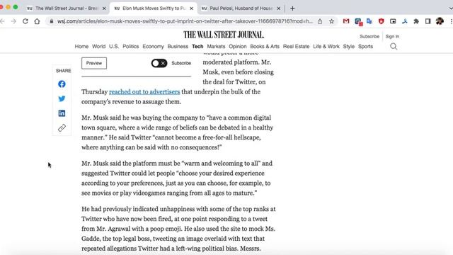 Обзор WSJ 29 Октября 2022. Покупка Твиттера Илоном. Человек с молотком бьет мужа Ненси Пелоси . смотреть онлайн