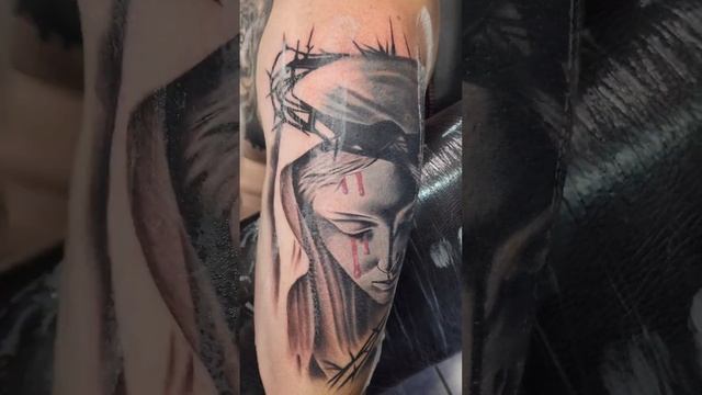 Тату Богородица (перекрытие старой тату) #юрга #тату #мысюрги #tattoo #2024 #перекрытиетату