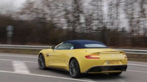 Gorgeous yellow Aston Martin Vanquish Volante at Nürburgring area [Lovely Sounds]