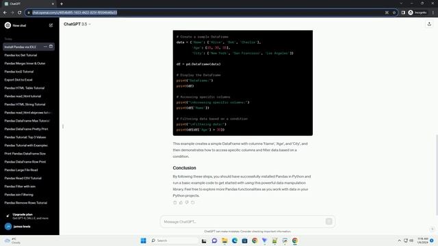 install pandas from python idle