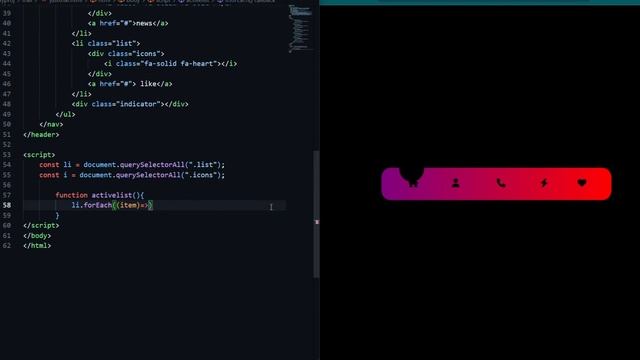 Create magic navigation menu indicator using Html CSS JavaScript