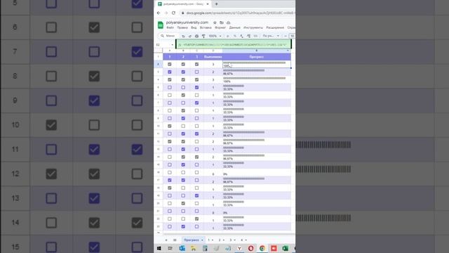 Лайфхак как добавить индикатор выполнения с процентами в Google sheets