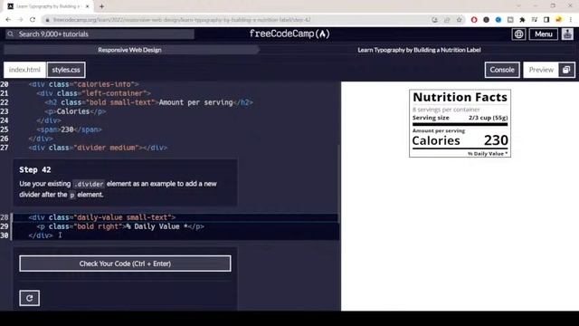 Let's Learn To Code Together: Learn CSS Typography (Building A Nutrition Label) (steps 1-67)