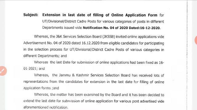 JKSSB Finance Account Assistant Last Date Extended
