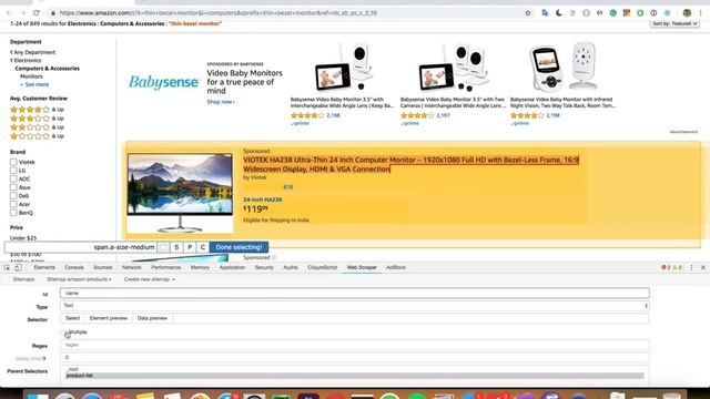 Amazon crawler using Webscraper extension