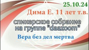 25.10.24. спикерская DAA на группе "DAAZooM" Дима Е.  11 лет т.в.  Вера без действий мертва