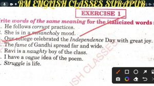 synonyms exercise 1 from excellent book Class 12 solved by Ramesh Sir