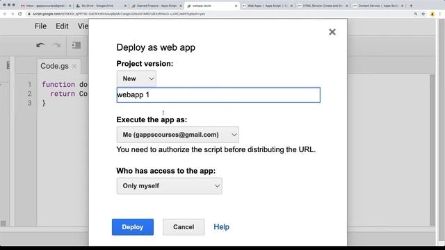 How to Create WebApps with Google Apps Script Code Video #2 of 7