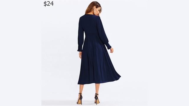 Одежда с AliExpress. Демисезонное женское платье на молнии до середины голени рукав фонарик.
