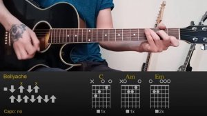 Billie Eilish - Bellyache | Easy Guitar Lesson Tutorial with Chords/Tabs and Rhythm