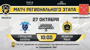 ГОРОДСКИЕ БИЗОНЫ - МЕДВЕДИ МВАА / 27.10.24 / ОХЛ САНКТ-ПЕТЕРБУРГ / ДИВИЗИОН ЛЮБИТЕЛЬ 1