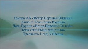 Анна, г.Тель-Авив Израиль. тема "Что было, что стало" трезвость 1 год,3 месяца