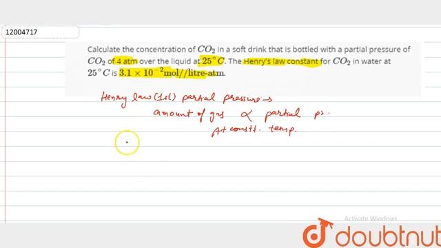 Calculate the concentration of CO_(2) in a soft drink that is bottled with apartial pressure of ... смотреть онлайн