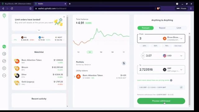 Brave Tarayıcıdan nasıl BAT çekilir? Uphold yeni görünüm.