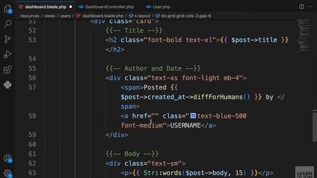 LARAVEL 11 Crash Course for Beginners 2024 _ #19 User Dashboard Posts