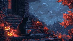 Unwind on Halloween Night with Our Black Cat - Perfect for Lofi Cat Lovers