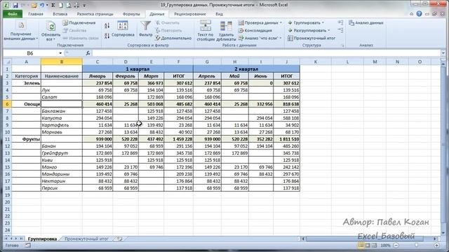 Курс Excel_Базовый - Урок №19 Группировка данных в Excel. Промежуточные итоги