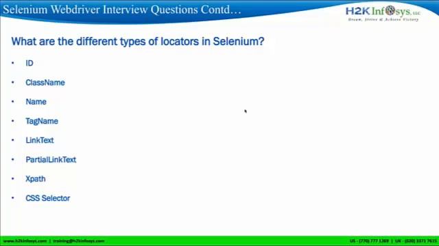 What are the different types of locators | Selenium Interview Question And Answers Part-3 H2Kinfosy