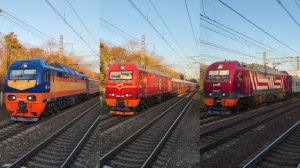разноцветные ЭП2К и быстрый Сапсан | осеннее утро на Октябрьской
