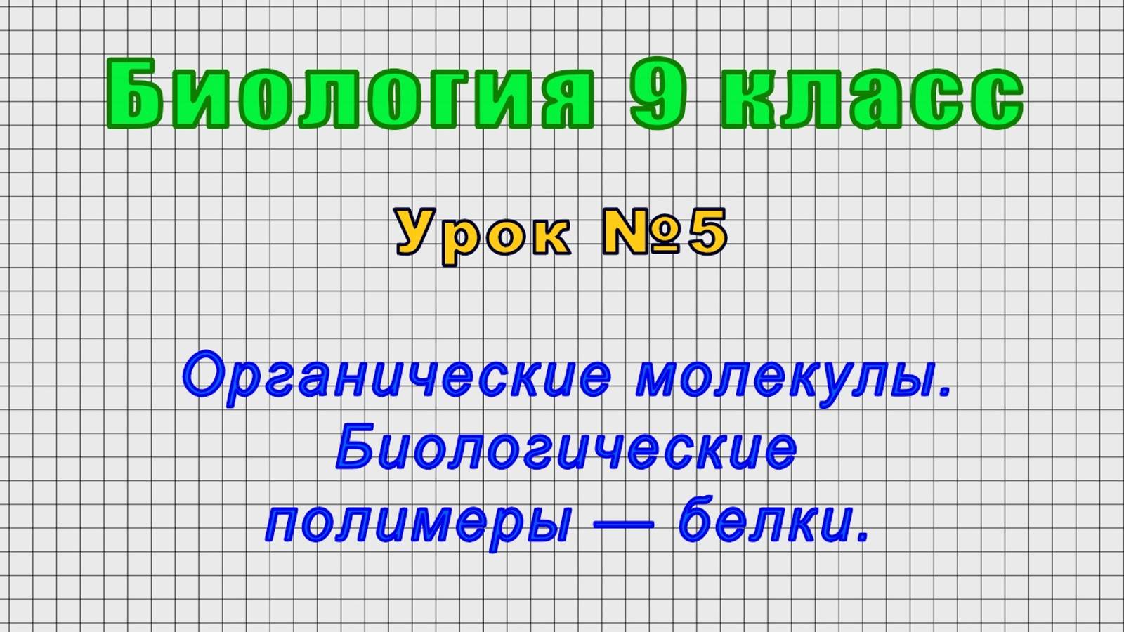 Биология 9 класс (Урок№5 - Органические молекулы. Биологические полимеры — белки.)