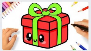 КАК НАРИСОВАТЬ МИЛУЮ ПОДАРОЧНУЮ КОРОБКУ ШАГ ЗА ШАГОМ 🎁