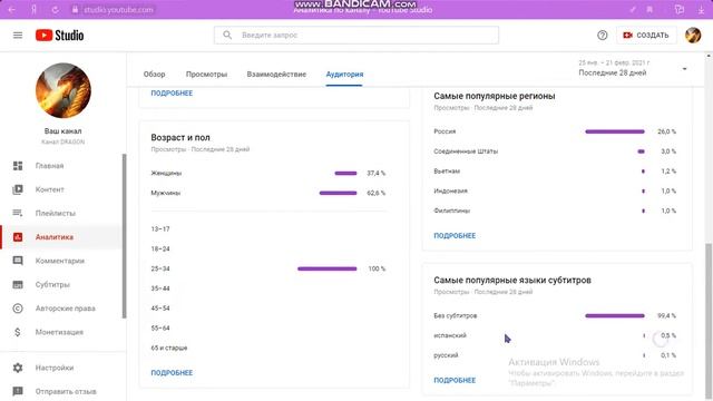 Аудитория/Аналитика моего канала