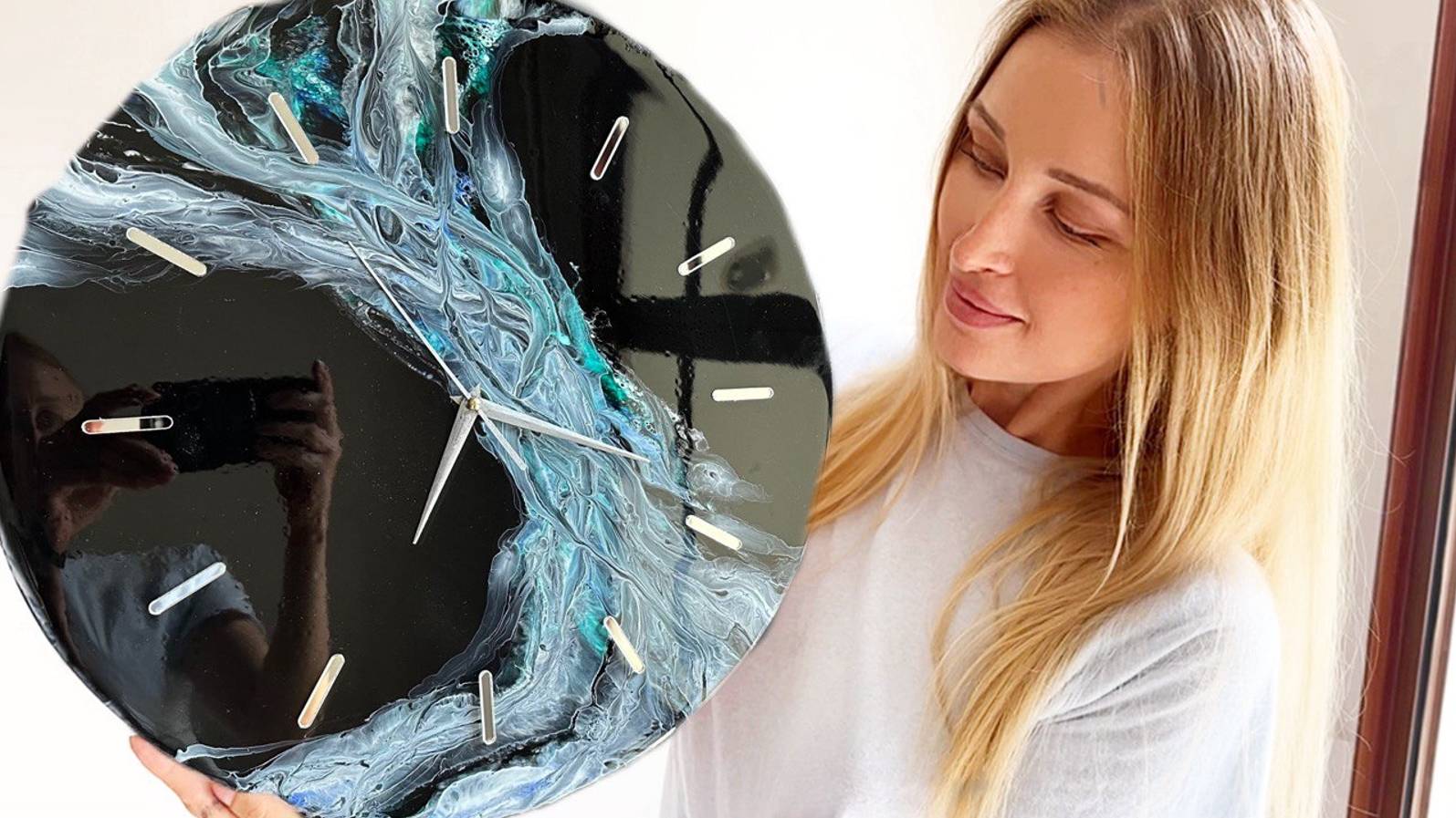 Черный часы из эпоксидной смолы. Resin Art. смотреть онлайн