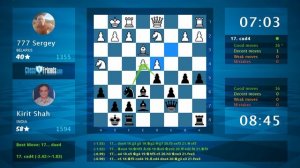 Chess Game Analysis: 777 Sergey - Kirit Shah : 0-1 (By ChessFriends.com)