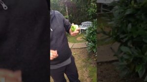 My friend beat boxing and sing and eating a cooking Apple