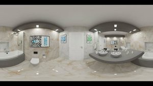 Керамогранит Primavera Onyx PR201/PR202 в интерьере. Визуализация в ванной комнате. Панорама 360.